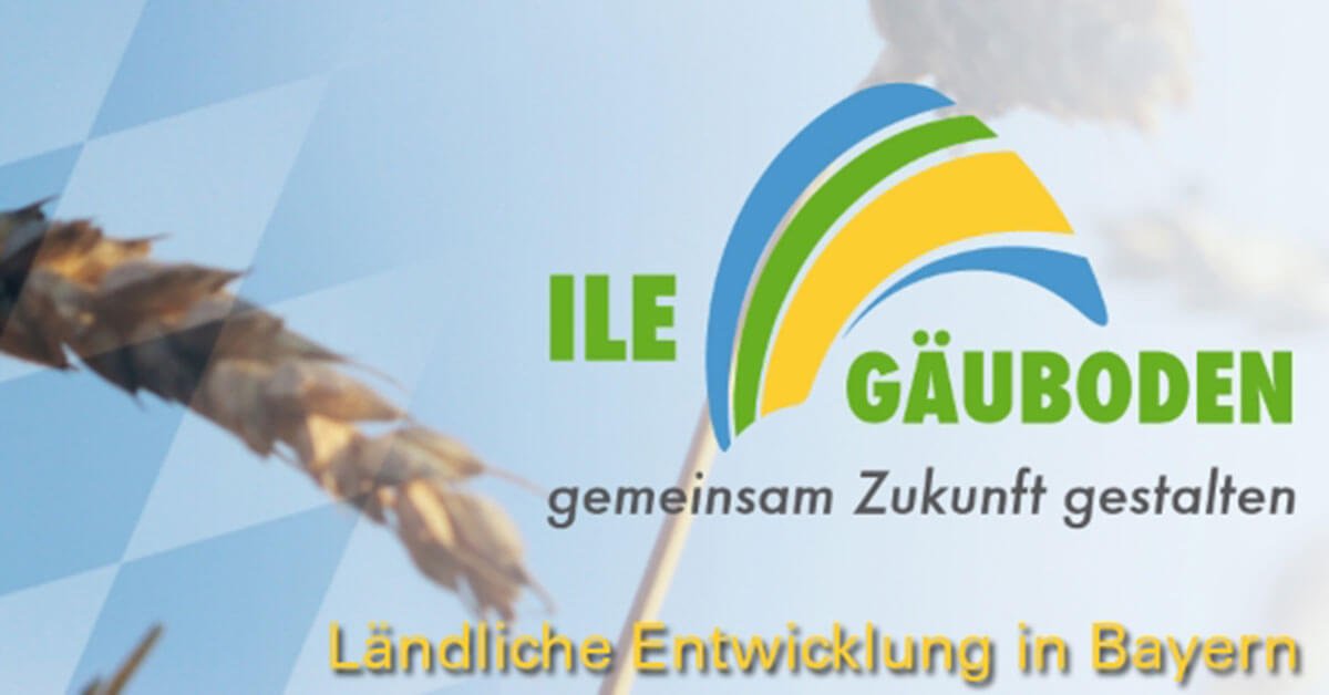 ILE Gäuboden Logo mit Ähre und Rautenmuster im Hintergrund